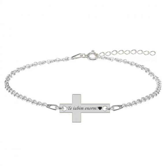 Bratara argint cruciulita 16 mm - personalizata cu text Bratara argint cruciulita 16 mm - personalizata cu text